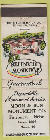Matchbook Cover - Rainbow Granites Monuments Headstones Fairbury NE Low Phone #
