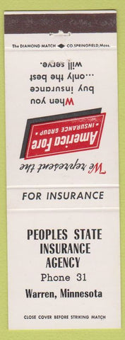 Matchbook Cover - Peoples State Insurance Warren MN Low Phone #