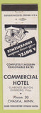 Matchbook Cover - Commercial Hotel Chaska MN Low Phone #