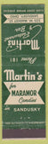 Matchbook Cover - Martin's Restaurant Sandusky OH Low Phone #'