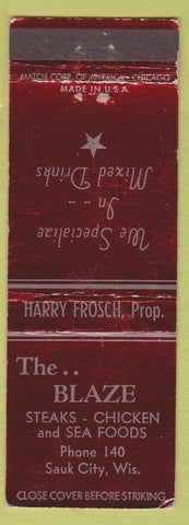 Matchbook Cover - The Blaze Restaurant Sauk City WI