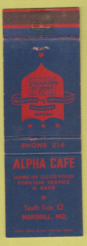 Matchbook Cover - Alpha Cafe Marshall MO Low Phone #