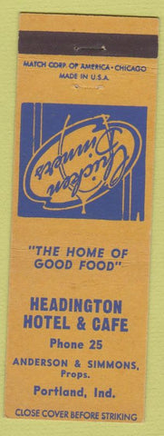 Matchbook Cover - Headington Hotel Cafe Portland IN Low Phone #