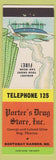 Matchbook Cover - Porter's Drug Store Boothbay Harbor ME Low Phone #'