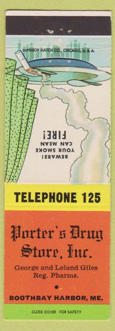 Matchbook Cover - Porter's Drug Store Boothbay Harbor ME Low Phone #'