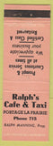 Matchbook Cover - Palph's Cafe Taxi Portage LA Prairie MB Low Phone #'