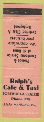 Matchbook Cover - Palph's Cafe Taxi Portage LA Prairie MB Low Phone #'