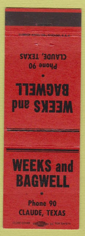 Matchbook Cover - Weeks and Bagwell Claude TX Low Phone #