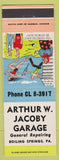 Matchbook Cover - Arthur Jacoby Garage Boiling Springs PA hillbilly