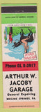 Matchbook Cover - Arthur Jacoby Garage Boiling Springs PA hillbilly