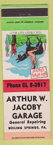 Matchbook Cover - Arthur Jacoby Garage Boiling Springs PA hillbilly