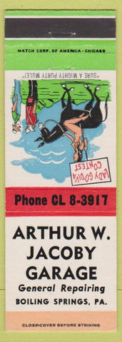 Matchbook Cover - Arthur Jacoby Garage Boiling Springs PA hillbilly