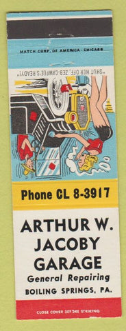 Matchbook Cover - Arthur Jacoby Garage Boiling Springs PA hillbilly