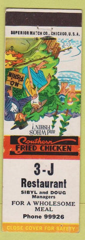 Matchbook Cover - 3J Restaurant Fried Chicken NO TOWN hillbilly