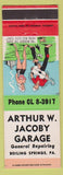 Matchbook Cover - Arthur Jacoby Garage Boiling Springs PA hillbilly