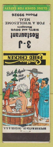 Matchbook Cover - 3J Restaurant Fried Chicken NO TOWN hillbilly