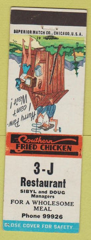 Matchbook Cover - 3J Restaurant Fried Chicken NO TOWN hillbilly