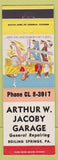 Matchbook Cover - Arthur Jacoby Garage Boiling Springs PA hillbilly