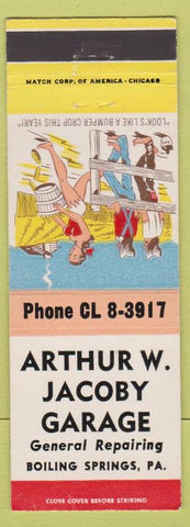 Matchbook Cover - Arthur Jacoby Garage Boiling Springs PA hillbilly