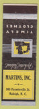 Matchbook Cover - Timely Men's Clothes Martins Raleigh NC Federal'