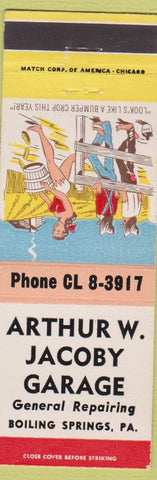 Matchbook Cover - Arthur Jacoby Garage Boiling Springs PA hillbilly