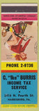 Matchbook Cover - C Ike Burris Income Tax Harrisburg PA pinup