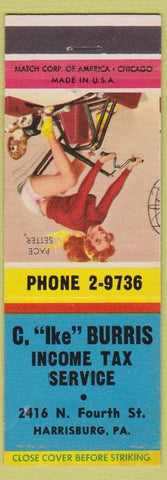 Matchbook Cover - C Ike Burris Income Tax Harrisburg PA pinup