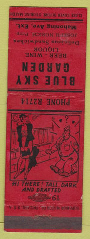 Matchbook Cover - Blue Sky Garden Youngstown? OH girlie WWII military cartoon
