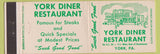 Matchbook Cover - York Diner Restaurant York PA