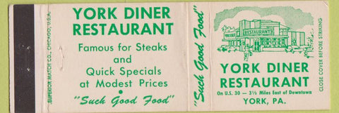 Matchbook Cover - York Diner Restaurant York PA