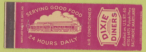 Matchbook Cover - Dixie Diners Baltimore MD