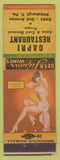 Matchbook Cover - Capri Restaurant Pittsburgh PA pinup