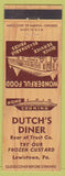 Matchbook Cover - Dutch's Diner Lewistown PA Custard'