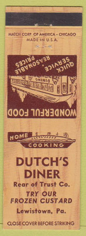 Matchbook Cover - Dutch's Diner Lewistown PA Custard'