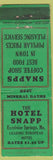 Matchbook Cover - Hotel Snapp Excelsior Springs MD Federal WEAR