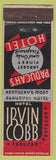 Matchbook Cover - Irvin Cobb Hotel Paducah KY FEDERAL LONG