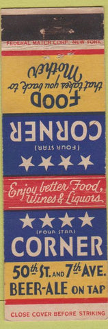 Matchbook Cover - Four Star Corner Restaurant NYCS  FEDERAL LONG