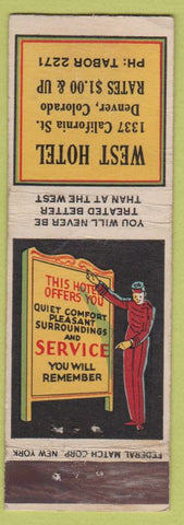 Matchbook Cover - West Hotel Denver CO FEDERAL LONG
