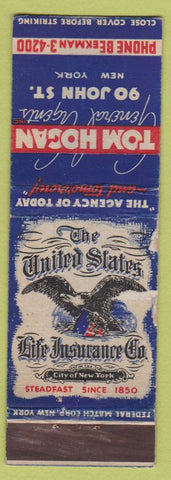 Matchbook Cover - US Insurance Co Tom Hogan NYC FEDERAL LONG