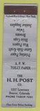 Matchbook Cover - HH Post Co Denver CO Store FEDERAL LONG