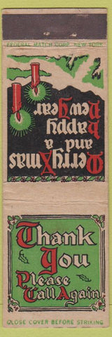 Matchbook Cover - Christmas Thank You Please Call Again FEDERAL LONG