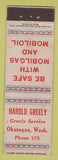 Matchbook Cover - Greely Mobil oil gas Okanogan WA low phone Midget