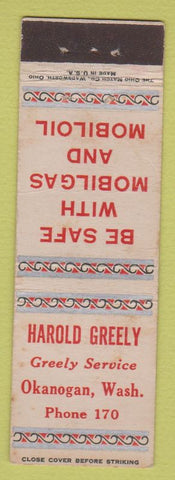 Matchbook Cover - Greely Mobil oil gas Okanogan WA low phone Midget