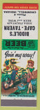 Matchbook Cover - Biddle's Cafe Tavern Cromwell IN Low Phone # Hillbilly