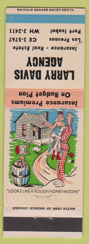 Matchbook Cover - Larry Davis Insurance Los Fresnos Port Isabel TX Hillbilly