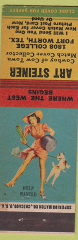 Matchbook Cover - Art Steiner Match Collector Fort Worth TX WORN Pinup