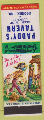 Matchbook Cover - Paddy's Tavern Ligonier IN Hillbilly