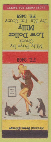 Matchbook Cover - Low Dollar Milly Checks Cashed  Pinup