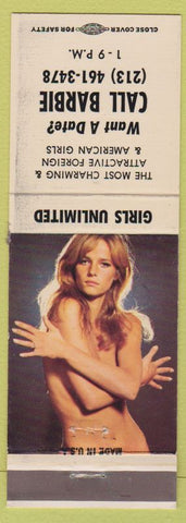 Matchbook Cover - Girls Unlimited Call girlie Los Angeles CA hookers? Pinup