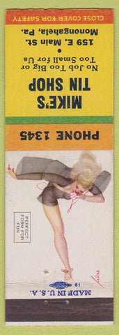 Matchbook Cover - Mike's Tin Shop Monongahela PA Pinup